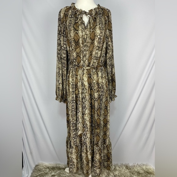 Emma & Michele gorgeous boho snakeskin print long sleeve dress women’s size M - Picture 3 of 17